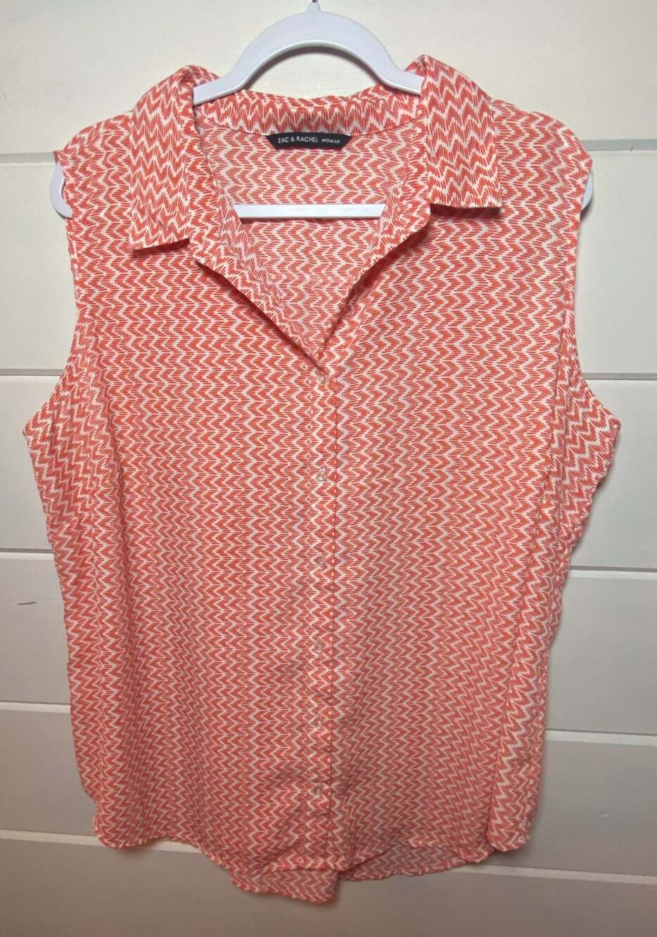 Sleeveless, Zac & Rachel Orange Chevron Button Up Blouse